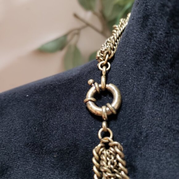 Womens Fashion Gold Tone Wheat Chain Rhinestone Collar Necklace W/ Spring Ring - Picture 7 of 8